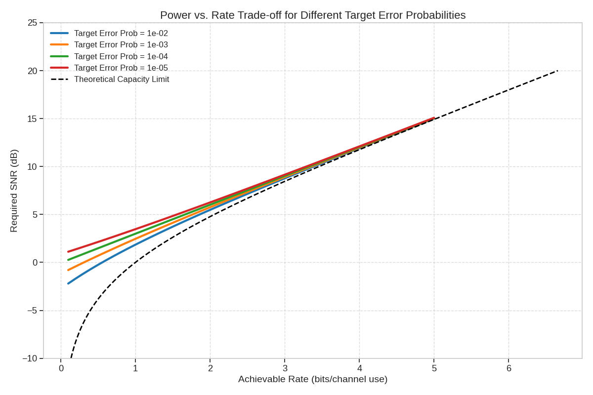 Power vs. Rate Trade-off for Different Target Error Probabilities